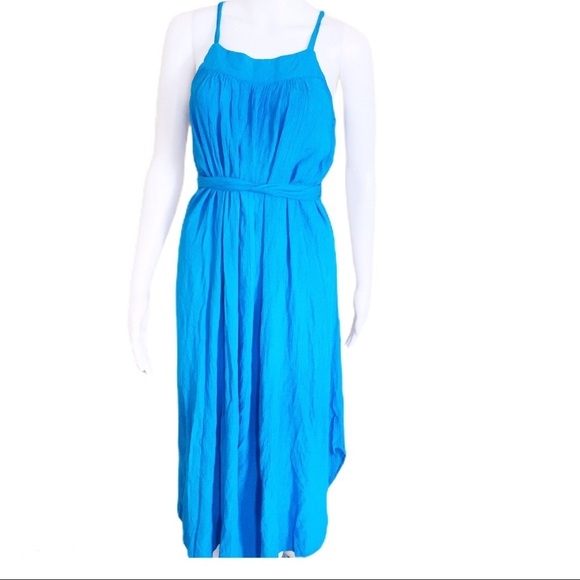 NWT GAP Crinkle Cut Sleeveless Midi Dress With Front Tie Belt Blue Size XS - Picture 3 of 11